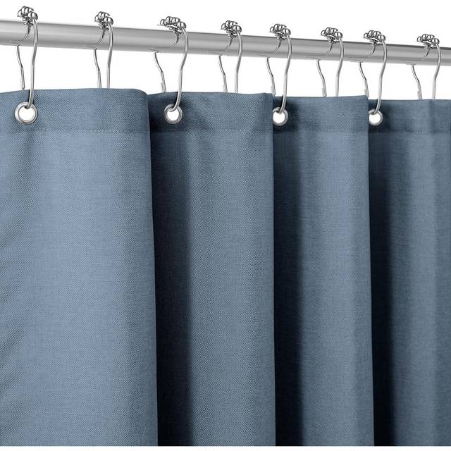 Shower Curtain for Bathroom with Metal Hooks Linen Fabric Shower Curtain - 182 x 182cm - Navy Blue