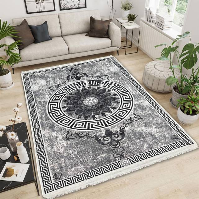 Velvet Rug Soft & Luxurious Modern Non-Slip Carpet For Living Room, Bedroom & Lounge - Persian-Grey (Rectangle 200 x 290 cm)