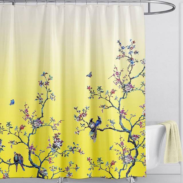 Floral Shower Curtain 180cm × 200cm With 12 Hooks - Yellow