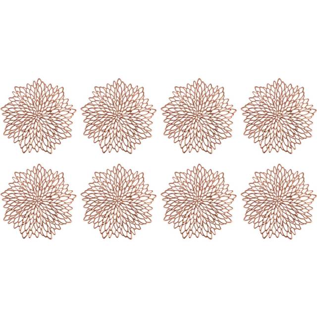 8Pcs Dinner Table Placemats Set PVC Household Insulated Hollow Out Flower Mats Decor Rose Gold