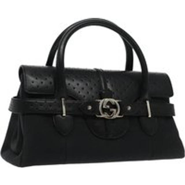 Womens Preloved Perforated Leather Handbag Wo - Black - One Size
