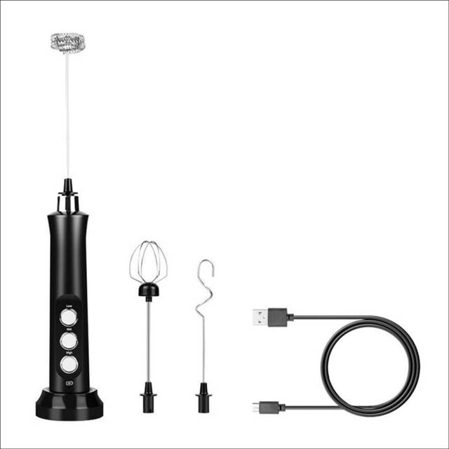 USB Electric Milk Frothers 3 Speed Egg Stiring Foamer 3 Whisk, A