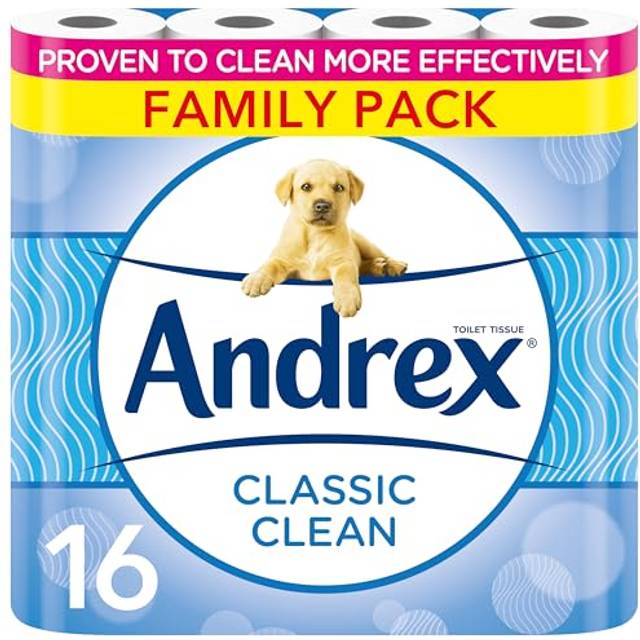 Andrex Toilet Roll - Classic Clean Toilet Paper, 16 Toilet Rolls