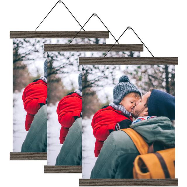 Magnetic Poster Hanger Frame Brown 3 pack  12x18 12x16 12x20 Poster Frame Wooden Magnetic Hanging Kit for Walls Map Canvas Artwork