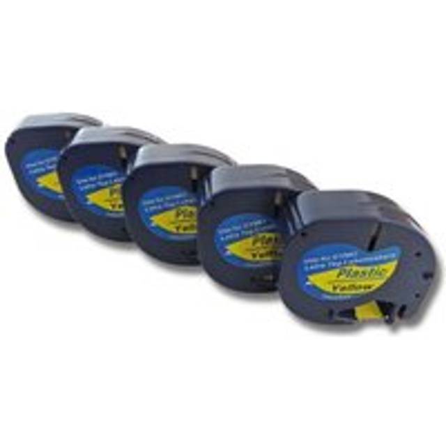 5x Label Tape compatible with Dymo LetraTag Plus LT-100H, LT-100T, xm, 2000 Label Printer 12mm Black on Yellow - Vhbw