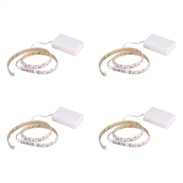 4X RGB Flexible LED Light Strip Waterproof IP65 15leds DC5V with Controller Battery-Powered, Tape, (0.5M)