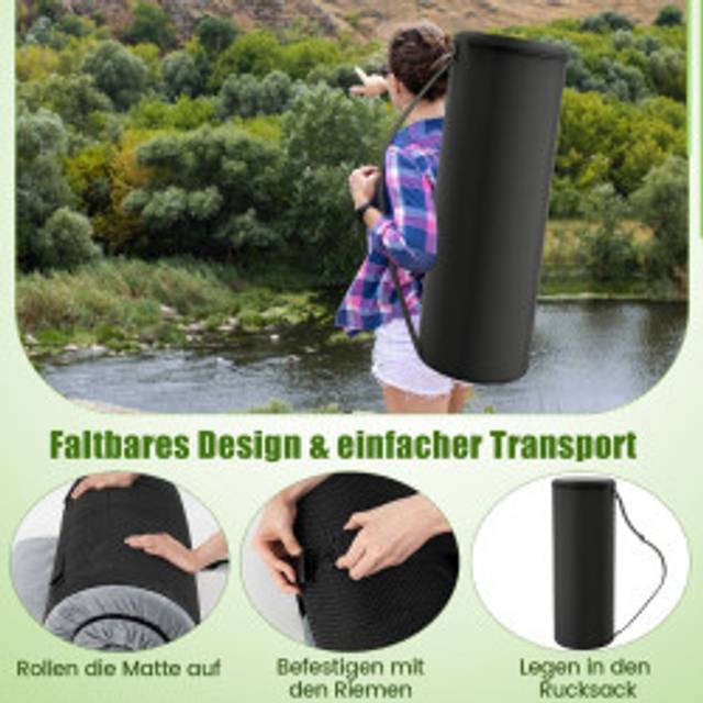 Memory foam campingmadrass roll-up campingmatta med vattentät beläggning 188 x 97 x 6,5 cm grå