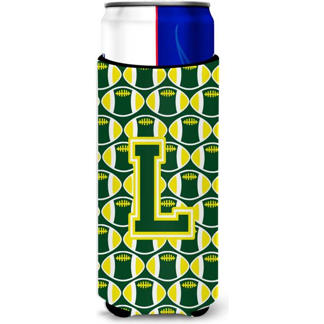Letter L Football Green and Yellow Ultra Beverage Insulators for slim cans CJ1075-LMUK