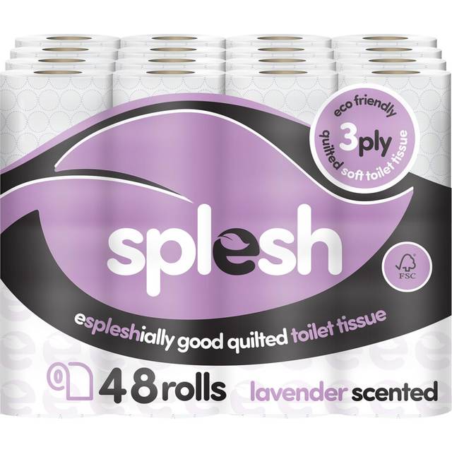 Splesh by Cusheen 3-ply Toilet Roll - Lavender Fragrance (48 Pack) Soft, Quilted Bulk Toilet Rolls, Toilet Tissue and Loo Rolls ? Eco-Friendly Toilet
