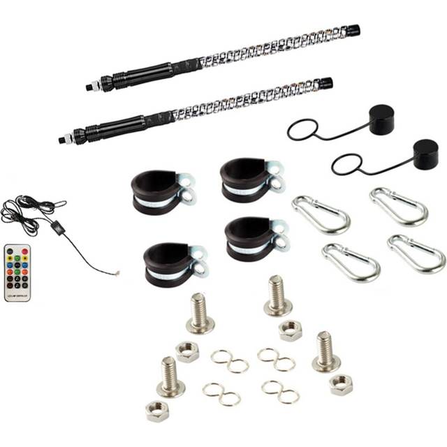 2Pcs 12V Motorcycle Lighted Spiral LED Whip 2FT Antenna with Flag LED Lamp with Remote Control for ATV UTV
