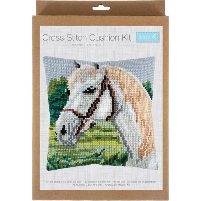 White Horse Cross Stitch Cushion Kit - Multicolor
