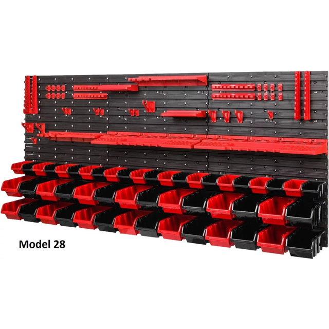 (Model 28) Wall Mounted Tool Rack Peg Board with Storage Bins