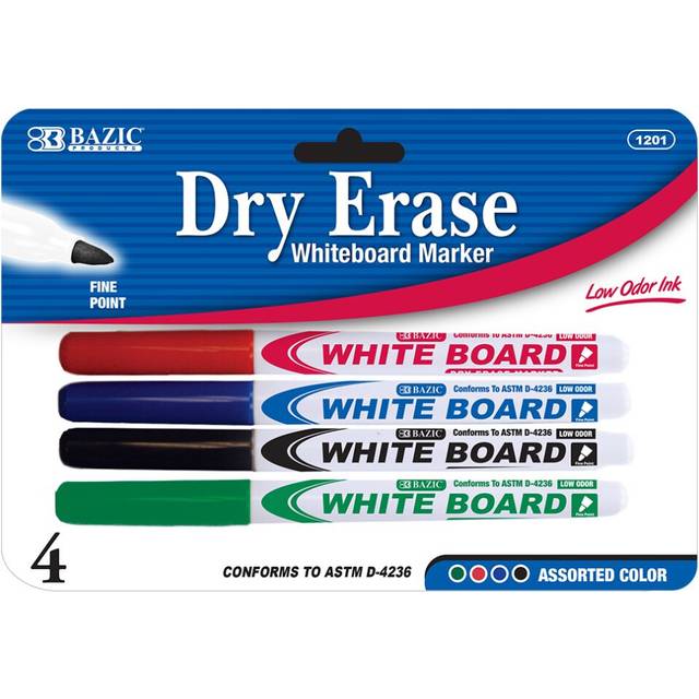 BAZIC Assorted Color Fine Tip Dry-Erase Marker  4 Per Pack
