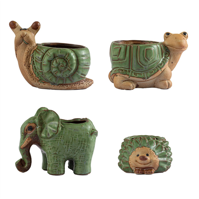 Small Pot with Drainage, Ceramic Animal Pot, Indoor Plant, Cute Cactus Bonsai Pot,for Home Decoration