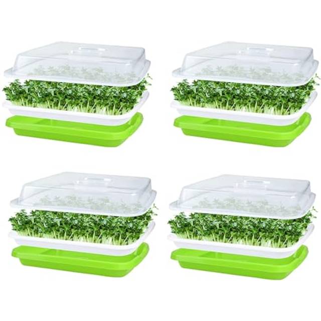 KAHEIGN 4Pcs Seed Sprouting Trays with Lid, 32cm x 26cm Large Capacity Germination Tray BPA Free Healthy Hydroponic Propagator with 24Pcs Planting
