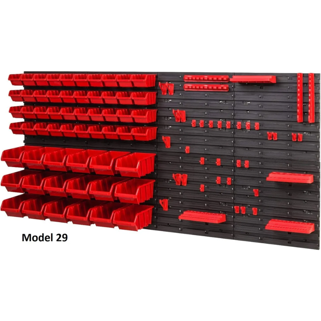 (Model 29) Wall Mounted Tool Rack Peg Board with Storage Bins