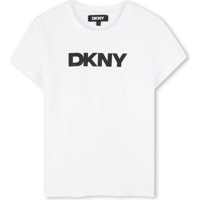 Dkny Girls White & Black Logo Cotton T-Shirt - 5 year