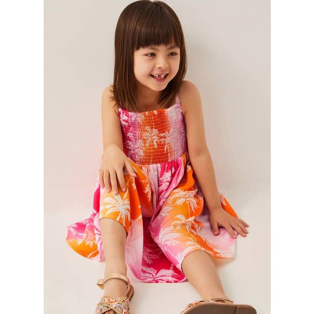 Monsoon Kids' Palm Print Dress, Pink