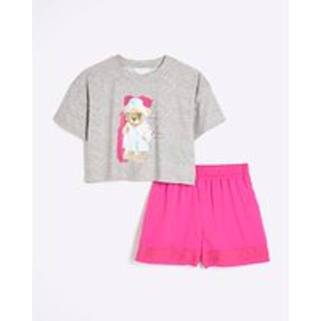 River Island Girls Satin Mix Teddy Pyjamas Set - Pink, Pink - Bright, Size Age: 9-10 Years - age: 9-10 YEARS
