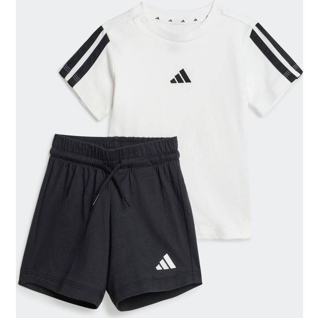 adidas Baby Cotton Logo T-Shirt & Shorts Set, White/Black