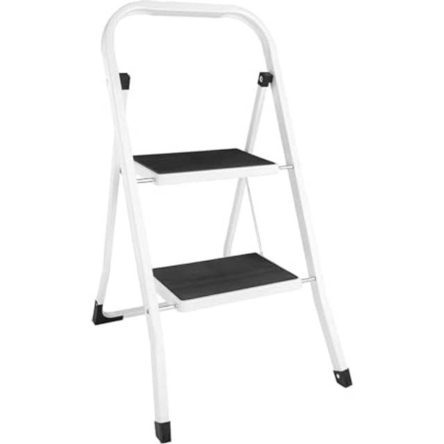 Foldable 2 Step Steel Ladder - Non Slip Tread Stepladder Safety, Kitchen, Home, Industrial, Diy Steel Construction Strong - One Size