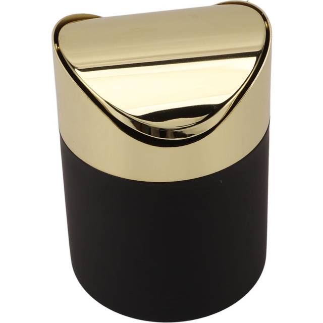 Desktop Trash Can Stainless Steel Household Mini Trash Basket Clamshell Paper Basket with Gold Lid