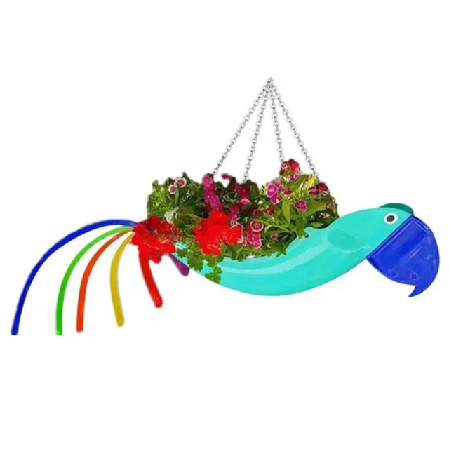 Metal Flower Pot Exquisite Flying Bird Shape Colorful Parrot Hanging Planter Garden Decorative Pot,S,D