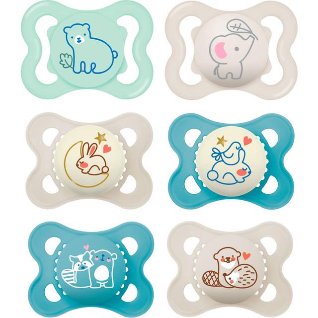 MAM Day and Night Silicone Dummies 0-6 Months Pack of 6 Boys