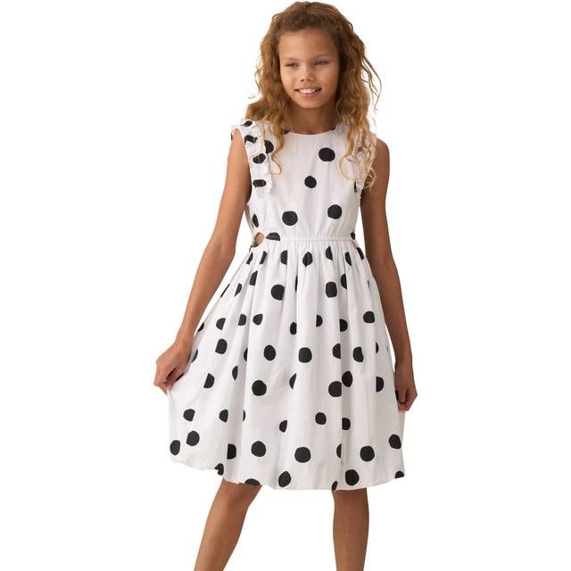 Angel & Rocket Kids' Amari Spotty Puffball Dress, White/Black