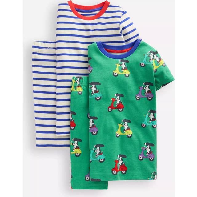 Mini Boden Kids' Cotton Snug Short John Pyjama Set, Pack of 2, Blue Stripe