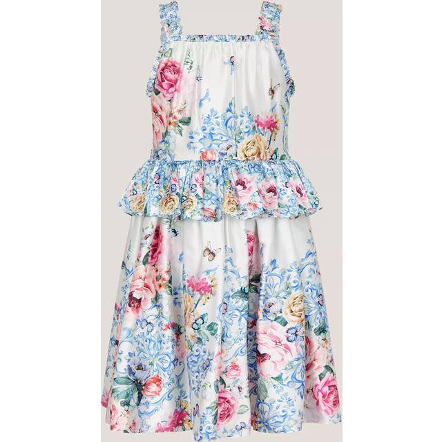 Monsoon Kids' Rose Floral Satin Dress, Ivory