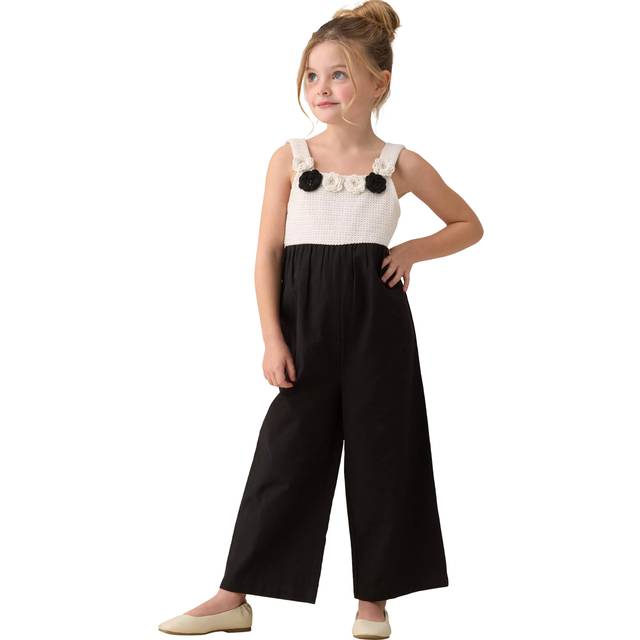 Angel & Rocket Kids' Crochet Linen Jumpsuit, Black/Multi
