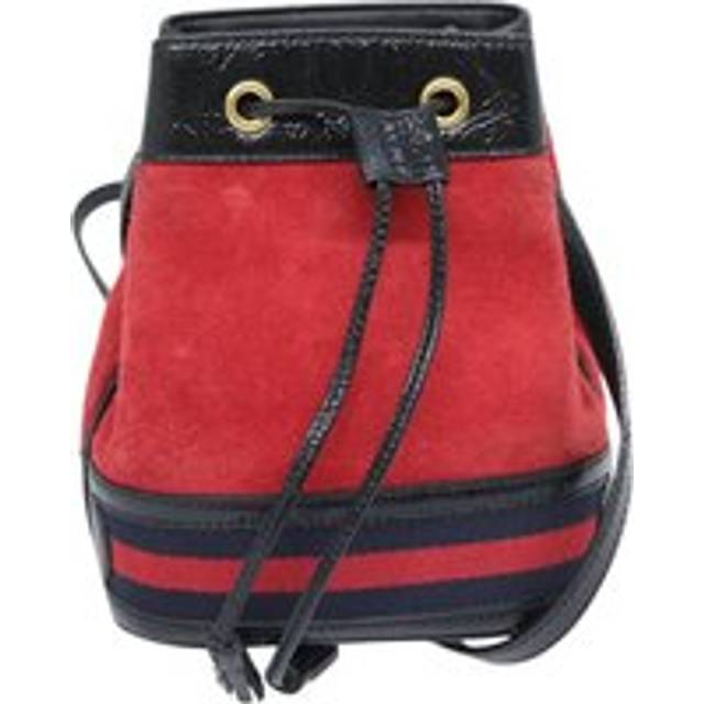 Womens Preloved Vintage Suede Bucket Bag RedBlack Wo Shoulder Bags - One Size