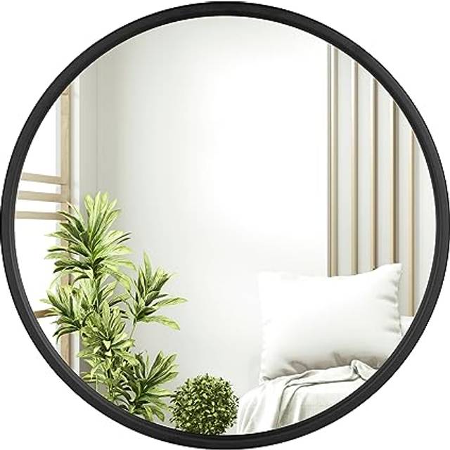 WOLTU Wall Mirror ? 40 cm with Black Frame, Modern Round Hanging Mirror for Bathroom Bedroom Living Room Hallway, Wall Mounted Makeup Dressing Mirror,
