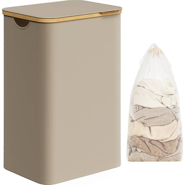 Laundry Basket with Lid, Camel Brown / 42 x 32 x 70.5 cm