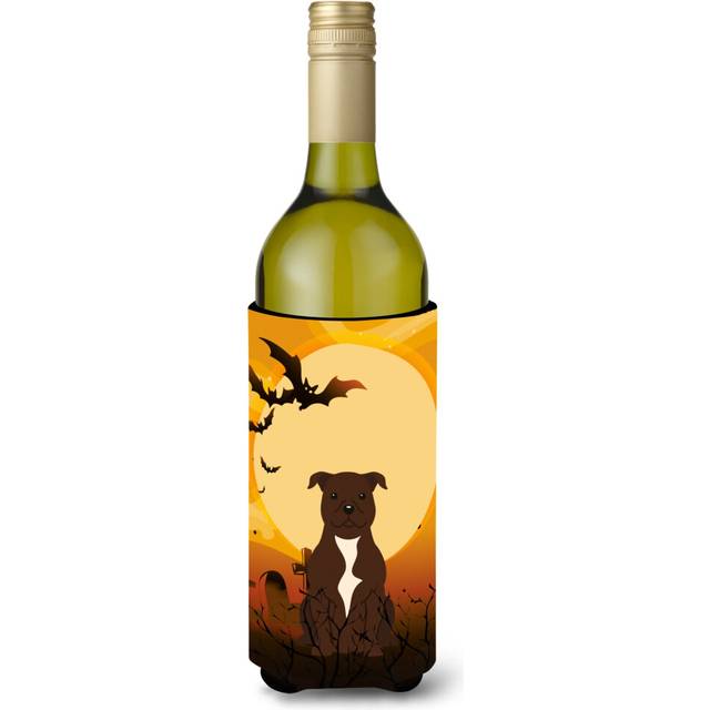 Caroline's Treasures BB4314LITERK Halloween Staffordshire Bull Terrier Chocolate Wine Bottle Beverage Insulator Hugger  750ml  Multicolor