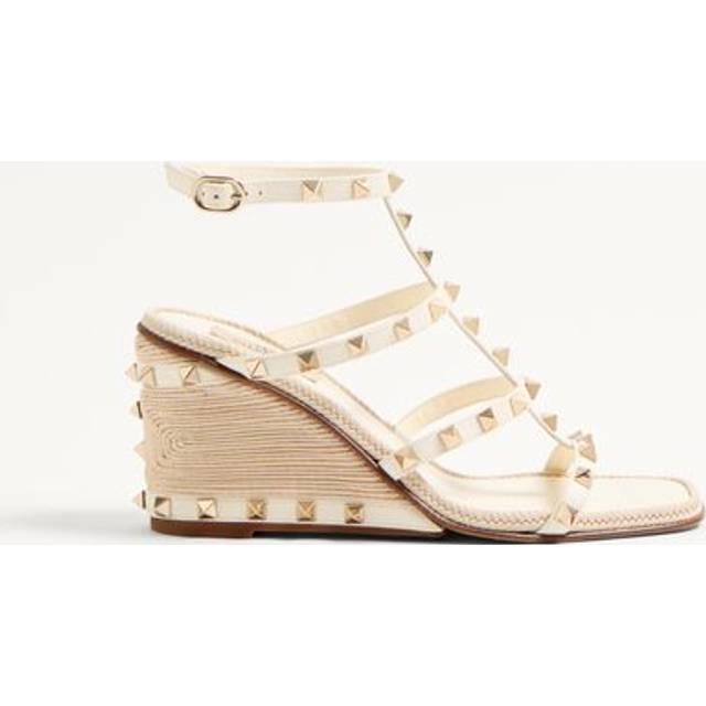 Valentino Garavani Rockstud Calfskin Wedge Sandal With Cornely Embroidery 80Mm Woman IVORY 36.5