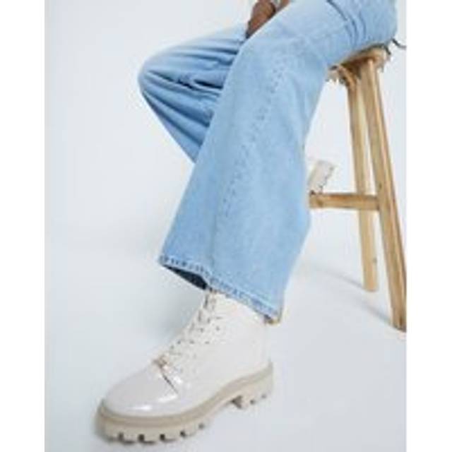 River Island Womens Cream Wide Fit Lace Up Ankle Boots - 2 Wide Fit