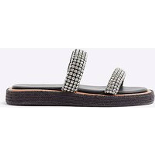 River Island Womens Silver Diamante Chunky Footbed Sandals - 7