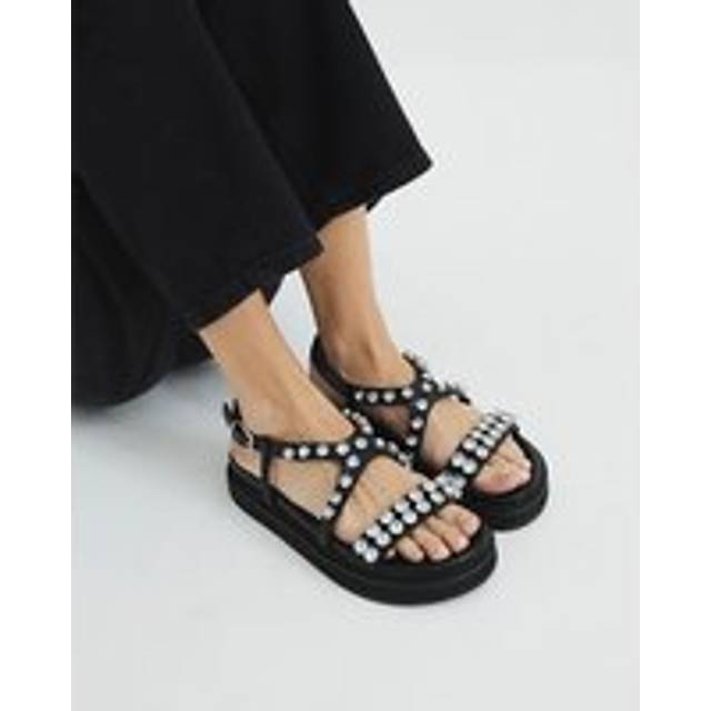 River Island Womens Black Gem Embellished Flat Sandals - 3