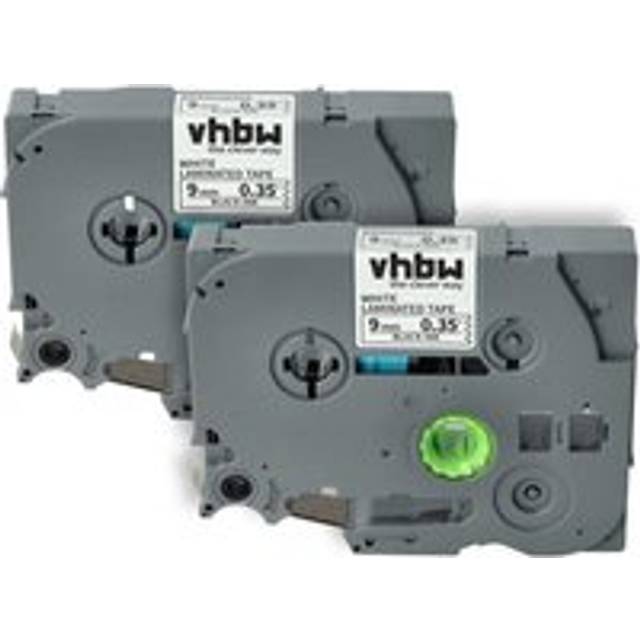 vhbw 2x Label Tape compatible with Brother PT D600, D600VP, D450, D450VP, H100LB, H100R, E100, E100VP Label Printer 9 mm, Black on White