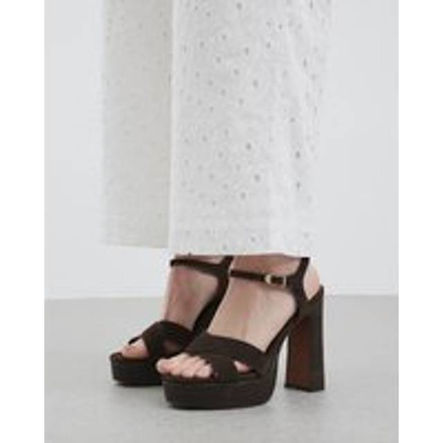 River Island Womens Brown Suede Cross Strap Platform Sandals - 6