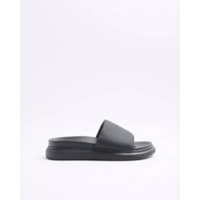 Mens River Island Black Padded Sliders - 9