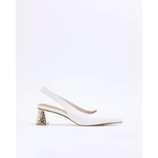 River Island Womens Cream Sling Back Court Metal Heeled Shoes - 8