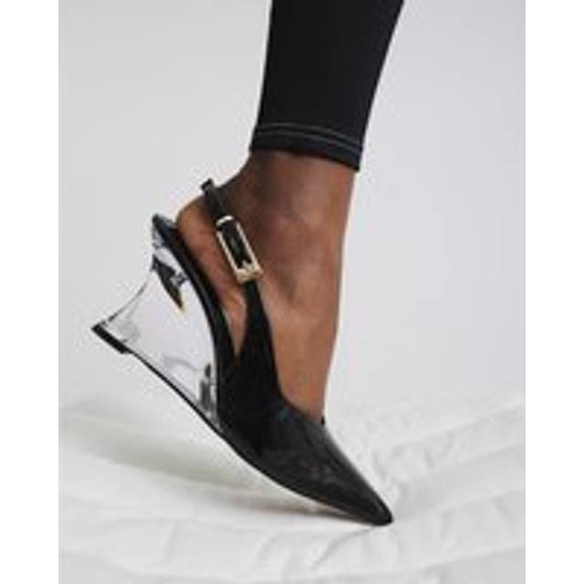 River Island Womens Black Clear Wedge Court Heels - 7