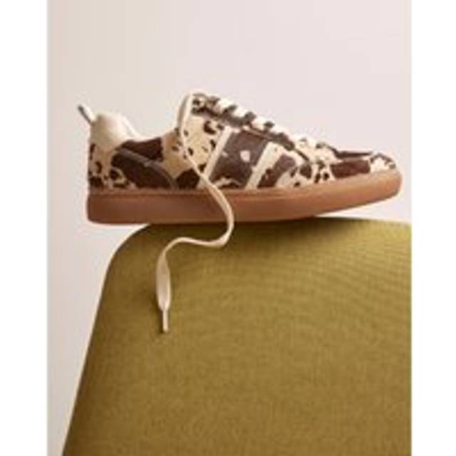 River Island Womens Brown Cow Print Lace Up Trainers - 9