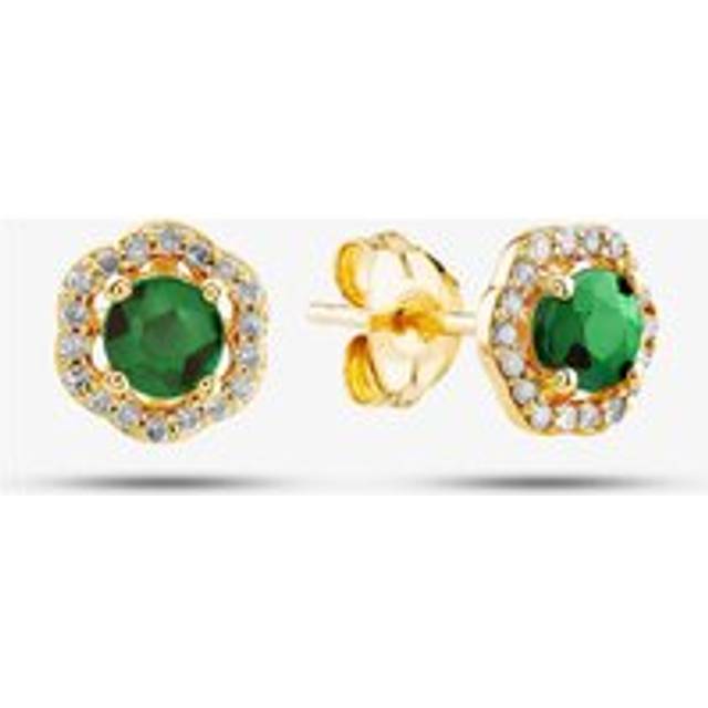 9ct Yellow Gold Emerald & Diamond Halo Stud Earrings OJE1701-E