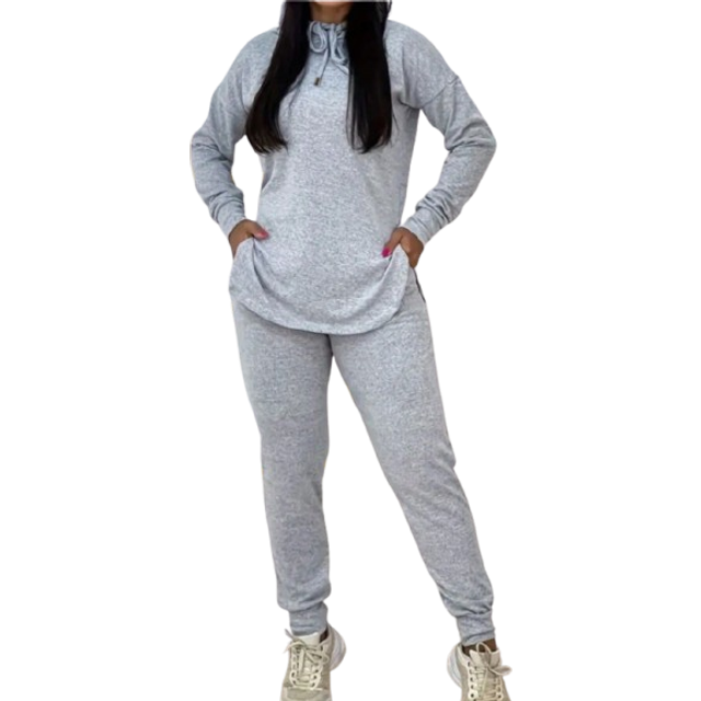 INAWLY 2pcs/Set Women Solid Color Drawstring Hooded Long Sleeve Top And Pants Casual Suit, Autumn