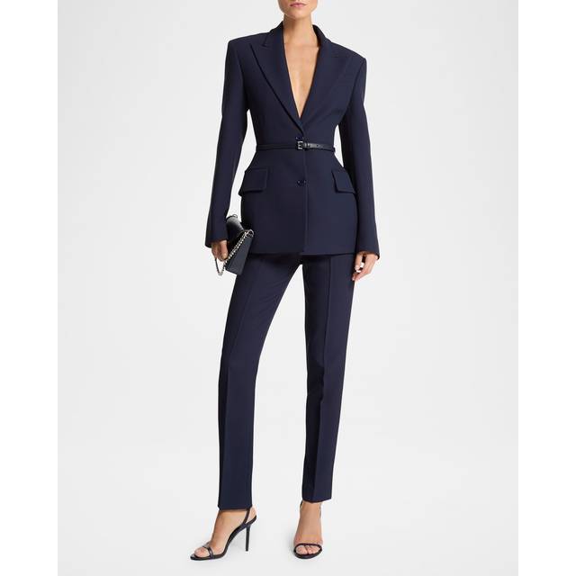 Sculpted Single-Breasted Blazer With Belt - MARITIME - 10