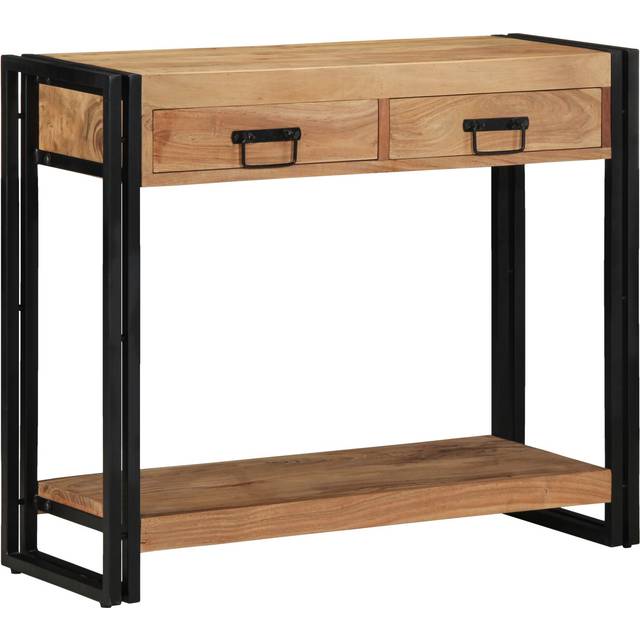 Console Table Black 90x33x75 cm Solid Acacia Wood and Metal Vidaxl